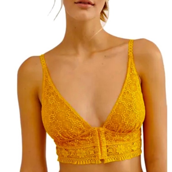 Free People Other - Medium NWT $48 Free People Ella Soft Lace Longline Bra Gold